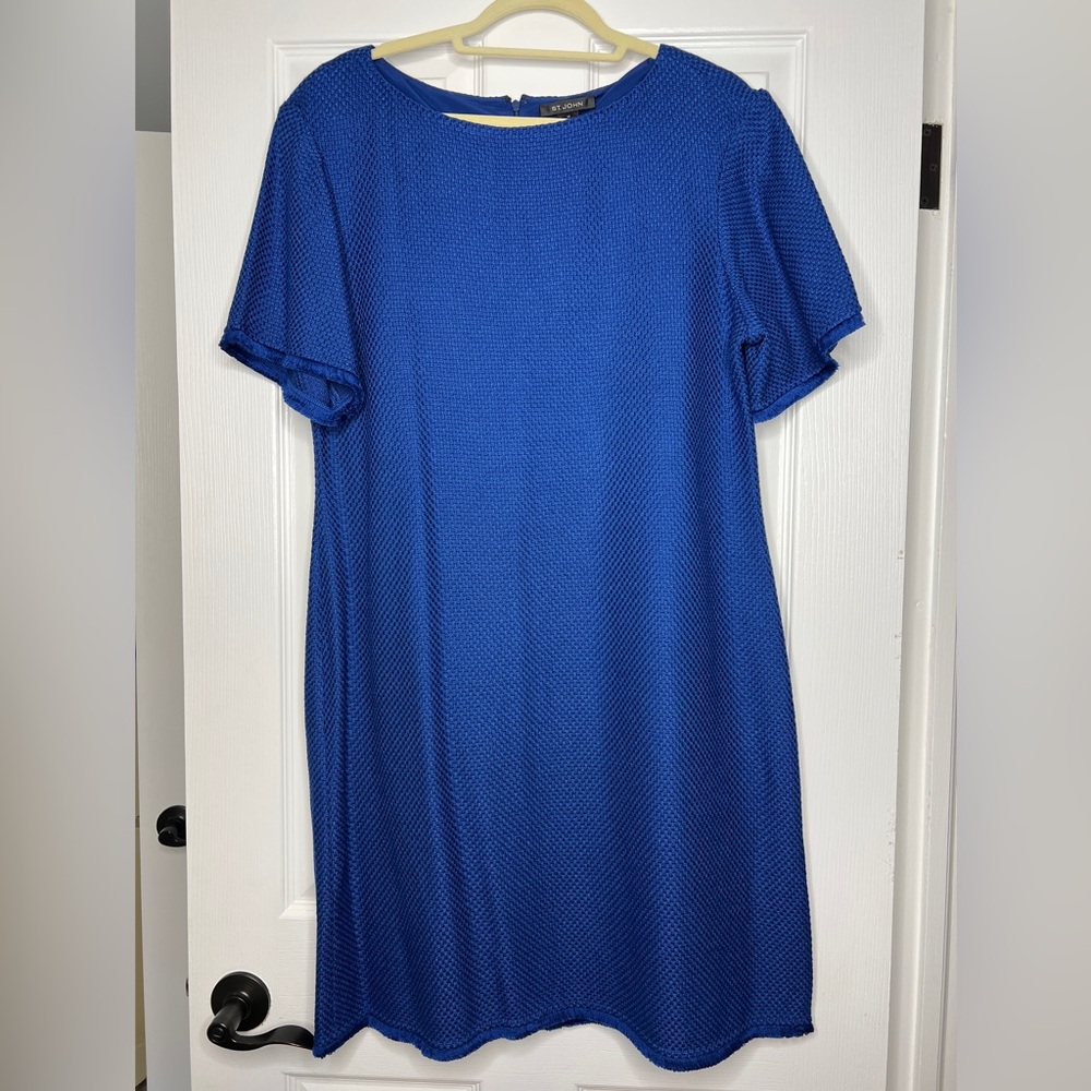 St. John Prussian Blue Textured Knit Short Sleeve Dress — Size 14 (NWT)